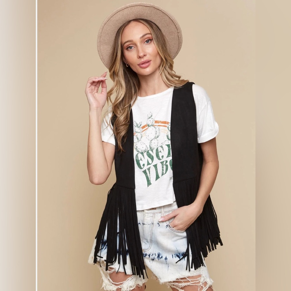 Wool Fringe Vest with one Button